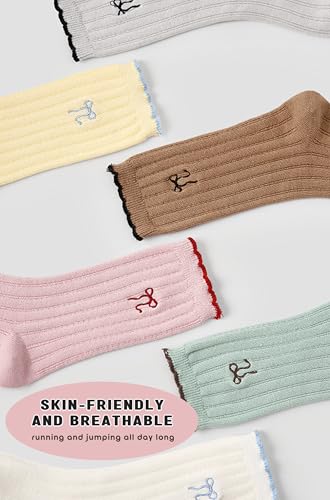 Toddler Girl Crew Socks Soft Breathable Ruffle Socks Moisture Wicking 3 Pairs/6Pairs2