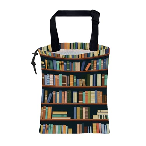 Car Trash Bag Books on Shelves Leak-Proof Car Garbage Bag with Drawstring Foldable Canvas Trash Bin with Adjustable Buckle for Car Accessories