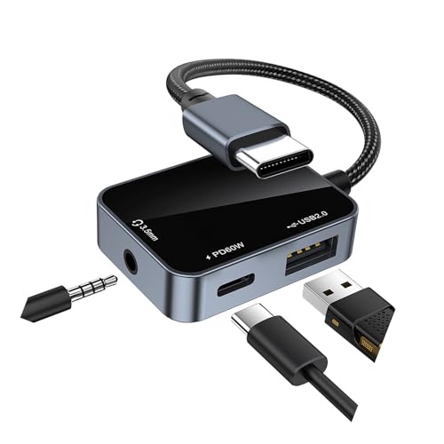 Hub USB C multipuerto con carga PD 60W y jack de audio 3.5mm para móviles y portátiles