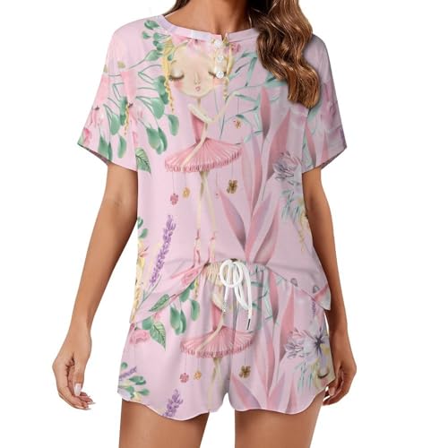 Pyjama femme manches courtes imprimé ballerines pour l'été