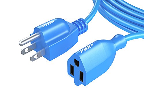 Pwr 50Ft EXTRA LONG NEMA 5-15P to NEMA 5-15R 3 Prong Outdoor & Indoor Extension Power Strip Compatible with Lawn-mower, Washer, Power Tool, TV ION Speaker Audio System Cable Cord Extender 12AWG, Blue