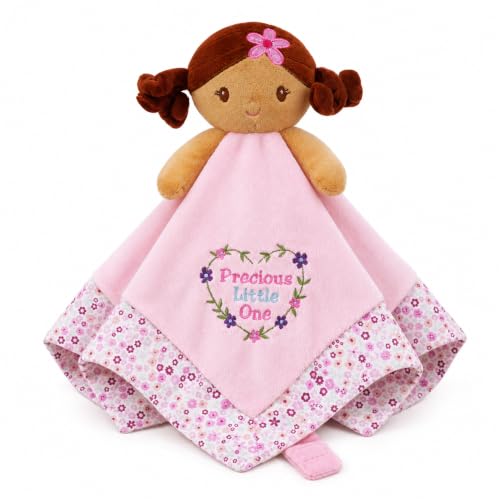 Image of June Garden Zuri Baby Lovey Blanket for Girls, 15 x 15 in Soft Security Blanket with Toy Attachment Strap