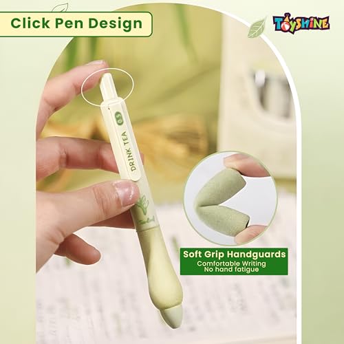 Image of Toyshine 0.5mm Set of 5 Soft Grip Smooth Writing Gel Pen for School Office & College | Kawaii Cute Stationery Pens for Notes Journaling & Daily Writing Best For Birthday Return Gift - Green