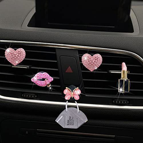 Image of Bling Heart 4 Pcs Pink Lip Air Vent Clips + Butterfly Mask Hook