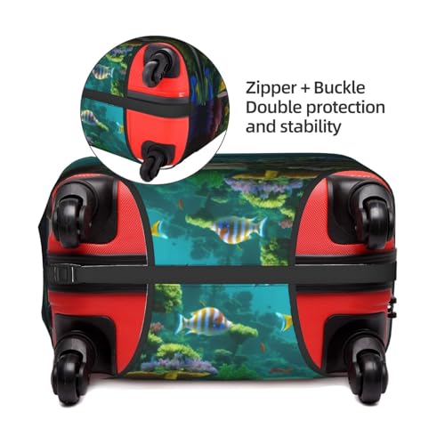 Cute Blue Fish Print Practical Elastic Washable Travel Luggage Cover with Concealed Zipper for Suitcases4