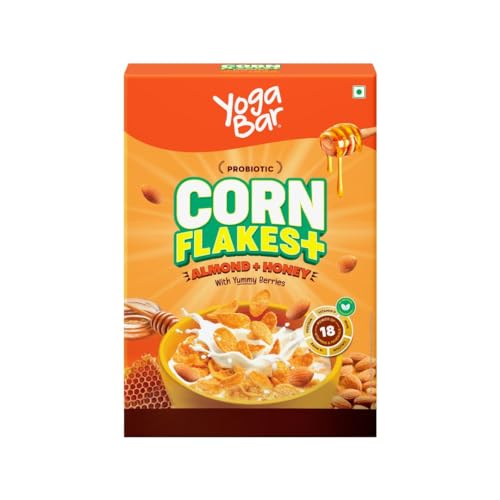 Image of Yogabar Cornflakes Almond & Honey Healthy Crunchy Breakfast cereals with Probiotics 250g| Real Honey & Almond | Cholesterol Free | Corn Flakes, Breakfast Cereal