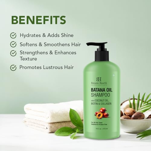 Image of Botanic Hearth Batana Oil Shampoo for Hair Growth & Thickness 16 Fl Oz | Biotin Shampoo | Clarifying for Oily Scalp & Dry Ends | Hydrating for Dry, Frizzy & Curly Hair | Men & Women