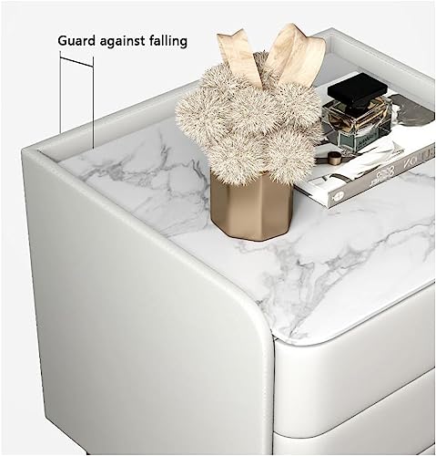 Mid Century Modern Nightstand Faux Leather Bedside Table with Marble Top 3 Drawer Wood Cabinet Stylish Black & White Bedroom Furniture 19.7" x 15.7" x 27.2" - Image 5