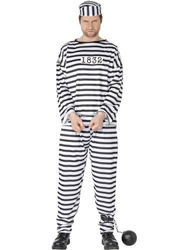 Smiffys Disfraz de prisionero, con camisa, pantalones y gorro Halloween