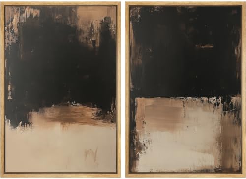 SIGNLEADER Framed Canvas Print Wall Art Set Dark Black Brown Minimal Abstract Illustrations Minimal Decorative for Living Room, Bedroom, Office - 16"x24"x2 NATURAL