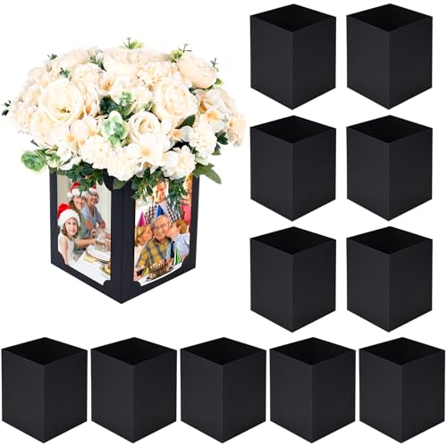 Tongnian 12 Pcs Picture Centerpieces for Table - 6 Inch Photo Display Frame & Hollow Picture Props Box for Congrats Grad Decor, Wedding, Birthday Party Table Decoration (Black)