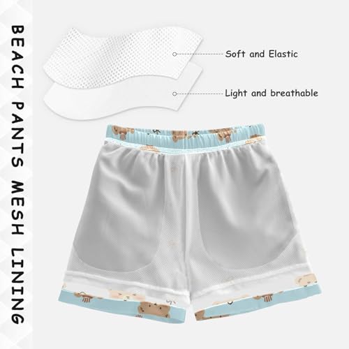 Cute Brown Bears Blue Print Boys Swim Trunks Boys Beach Board Shorts Quick Dry Bathing Suit4