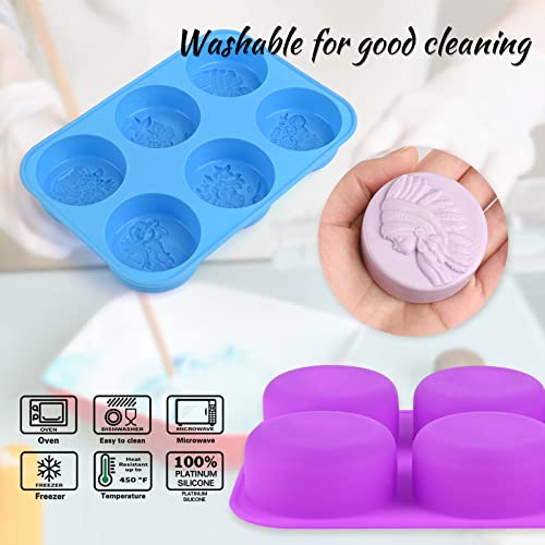 Sakolla 2 Pack Silicone Soap Molds 6 Cavity Round Handmade Silicone Molds for Soap Making Supplies DIY Candle, Bath Bombs, Shower Steamer, Lotion Bars, Jelly Tray