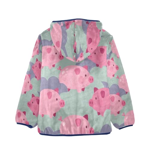 Pig Pattern on Light Background Toddler Fleece Jacket Girl Boys Hooded Fleece Jacket Coat Warm Outwear Zip-up 3-10T2