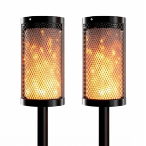 Image of Deco Window Solar Lights Outdoor 2 Pack LED Flame Torches with Flickering Flame Effect, Solar Powered Pathway Lights for Patio, Lawn, Porch, Walkway, Driveway, and Garden.