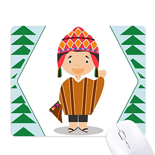 Tapis de souris caoutchouc imprimé chapeau péruvien et sapin vert style cartoon