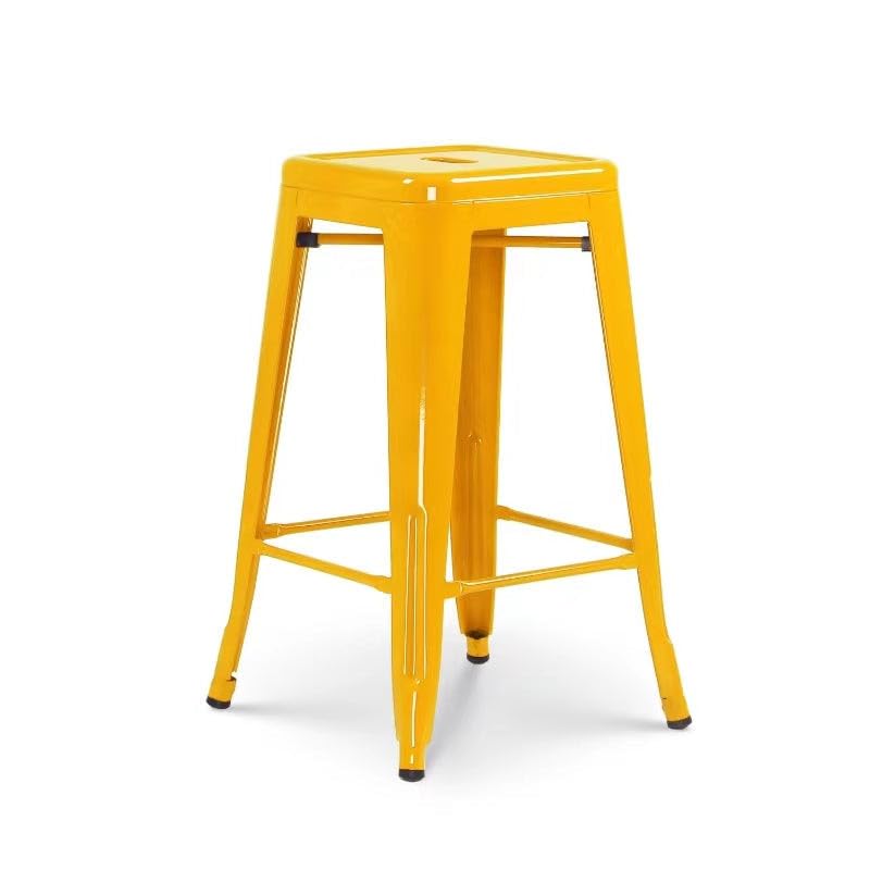Kosmi - Lote de 4 Taburetes de Bar Metal Amarillo Brillante 66 cm