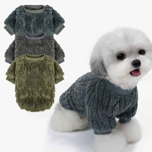 Image of FabriCastle Dog Sweater, 3-Pack Dog Clothes & Coat, Pet Jacket for XS Small Dogs Boy or Girl, Soft and Warm Cat Sweaters Doggy Apparel Costumes Christmas (Dark Teal,Army Green,Dark Grey, X-Small)