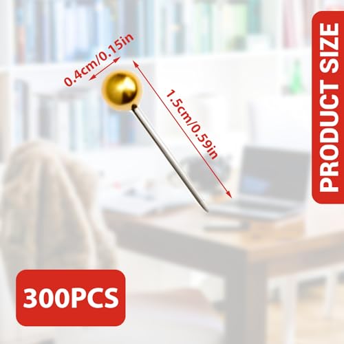 300 Pcs Map Push Pins Round Head Tacks Small Thumb Tacks Pushpins for Cork Board Bulletin Board Travel Map Home Office School DIY Craft Marking (Glod) - Thumbnail 2