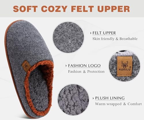 Image of KuaiLu Mens House Memory Foam Slippers with Comfortable Warm Plush Lining