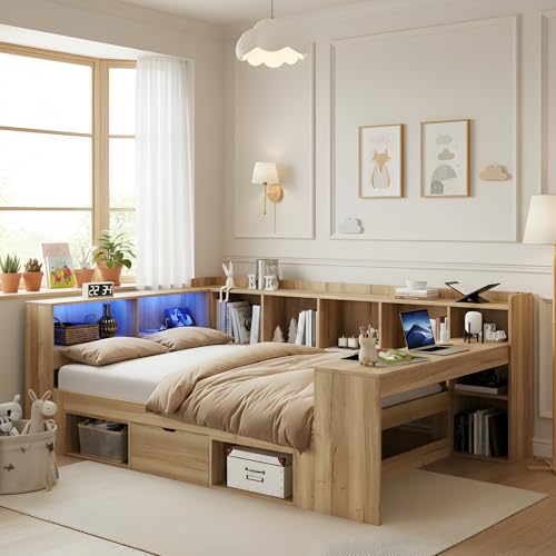 Cama de madera 140x200 con escritorio para solucionar la falta de espacio infantil 4