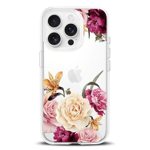 Coque iPhone 14 Pro pivoine dos rigide anti-rayures et contours souples amortissants
