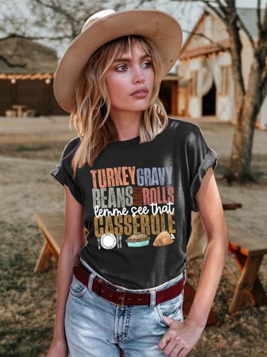 Image of Thanksgiving Shirts Women Turkey Gravy Beans and Rolls Tshirts Funny Turkey Graphic T-Shirt Family Thanksgiving Tops