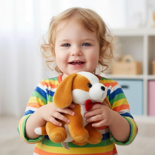 Image of Tickles Sitting Dog Soft Stuffed Plush Animal Toy for Kids Birthday Gifts (Color: White & Brown Size: 20 cm)