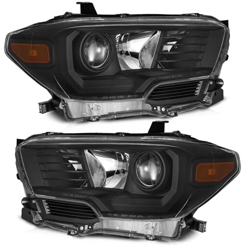 WEELMOTO Headlights for 2016-2023 Toyota Tacoma Models (Factory Halogen Models ONLY) for 16 17 18 19 20 21 22 23 Tacoma Replacement Headlamp Black Housing
