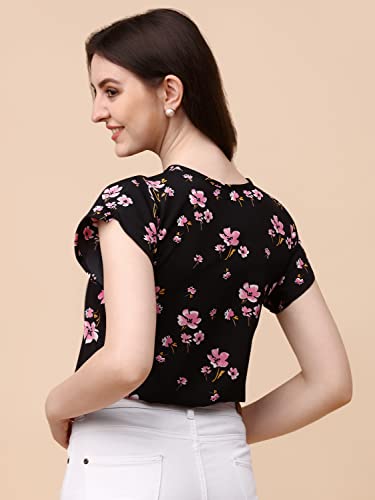 Image of Wedani Women's Casual Short Sleeves Round Neck Foral Regular Fit Top