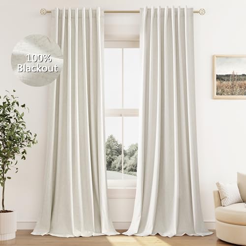 Guken Cream Linen Blackout Curtains 84 Inch Length 2 Panels Set f...