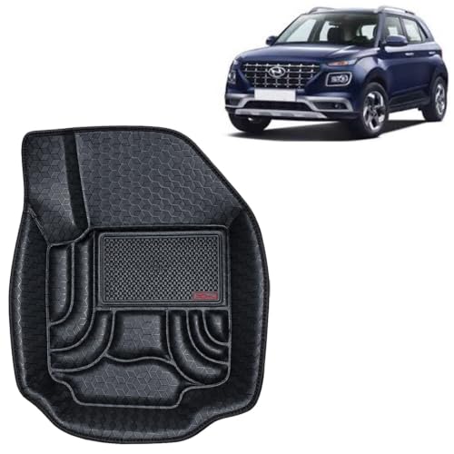 Image of OTO2EYE Car Floor Mat 4.5D Compatible for Hyundai Venue (2019 to 2022) All Model, 100% Waterproof Tray Shape, Set of 3 Pieces, Top Notch PVC 4.5D Foot Mats, Washable, 1 Year Warranty