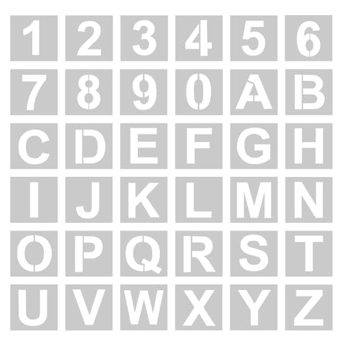 WISYOK 1 Inch 36 Pcs Letter Stencils and Numbers Reusable Plastic Alphabet Art Craft Templates for Wood Wall Fabric Rock Signage Cake DIY