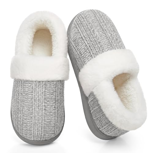 ATHMILE House Slippers for Women Memory Foam Closed Back House Shoes Outdoor Indoor Bedroom Slippers Chenille Knit Fleece Fuzzy Comfy Cozy