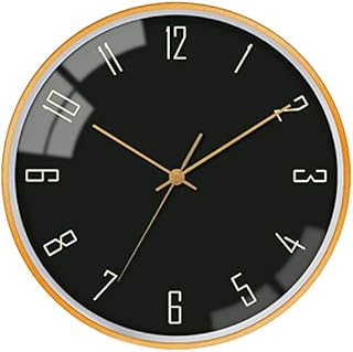 VIKMARI Black Glass Wall Clock, Round Modern Silent Battery Operated Clock for Office/Living room/Bedroom Decor, Easy to Read Gold Frame, 12 Inch