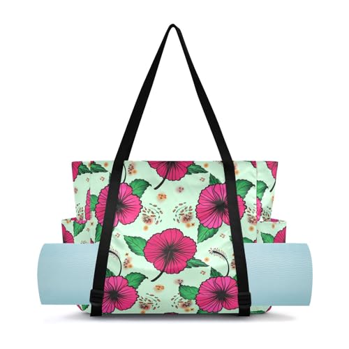 Lxqimora Hibiscus Green Leaves Green Yoga Mat Bag for Women Water-Resistant Gym Bag with Yoga Mat Holder Tote Bag for Yoga Pilates Travel Gym