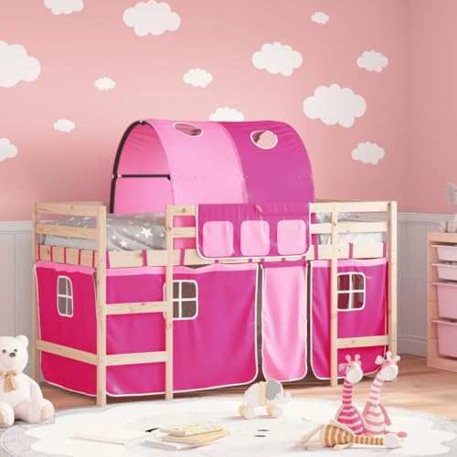 Genérico Cama Alta para niños con túnel Madera Pino Rosa 90x200 cm,Camas y Accesorios,Camas y somieres-3206993