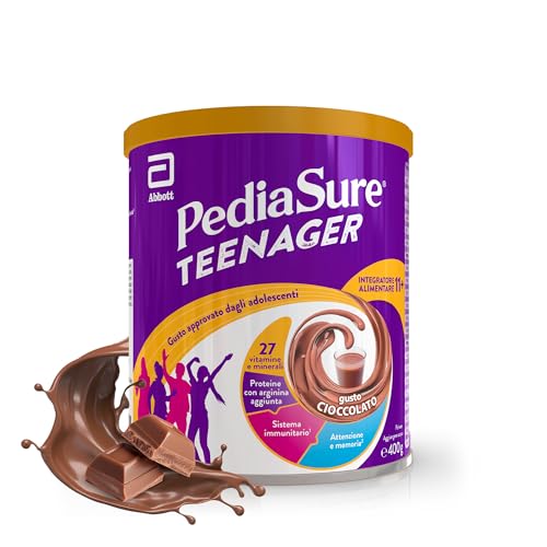 PediaSure Teenager, Integratore per Adolescenti Multivitaminico con Vitamine, Minerali, Proteine, per Difese Immunitarie, Sviluppo Ossa, Attenzione e Memoria, Benessere Della Pelle, 400 g, Cioccolato