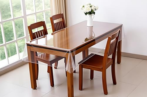 Image of The Furnishing Tree Rectangle Shaped 4 Seater Transparent Table Cover WxL 54x78 inches 0.25 mm Thickness Without Lace