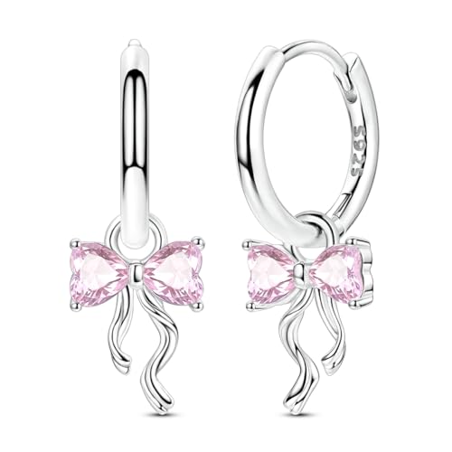 Hapour 925 Sterling Silver Dangle Drop Earrings Dangle Hoop Earrings for Women Cubic Zirconia Bow Butterfly Dragonfly Lightweight Dainty Earrings