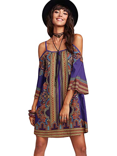 Image of Milumia Women's Vintage Print Kimono Sleeve Geometric Tunic Boho Dress