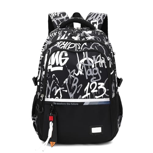 School Backpack for Boys Azonee Back to School Book Bag for Secondary School Lightweight Casual Backpacks for Kids Personalised Nylon Travel Rucksack for Men Black