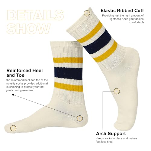 Image of American Trends Womens Novelty Striped Crew Socks Athletic Vintage Slouch Mid Calf Tube Socks