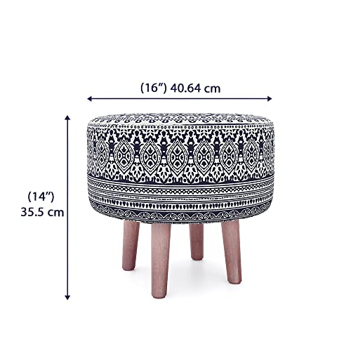 Image of Wakefit Neem Wood Tulum Printed Ottoman (Eva Blue)