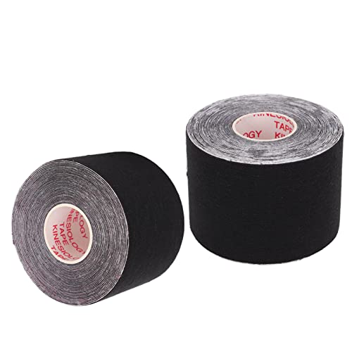 2PCS Athletic Kinesiology Tape, 5cm Width 5m Length Muscle Sticker,Water Resistant Tape Sport Kinesiology Tape Protector for Fitness Badminton (black)
