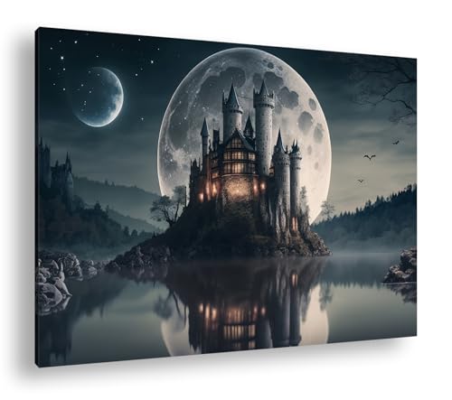 Peinture murale château magique au clair de lune décoration salon XXL
