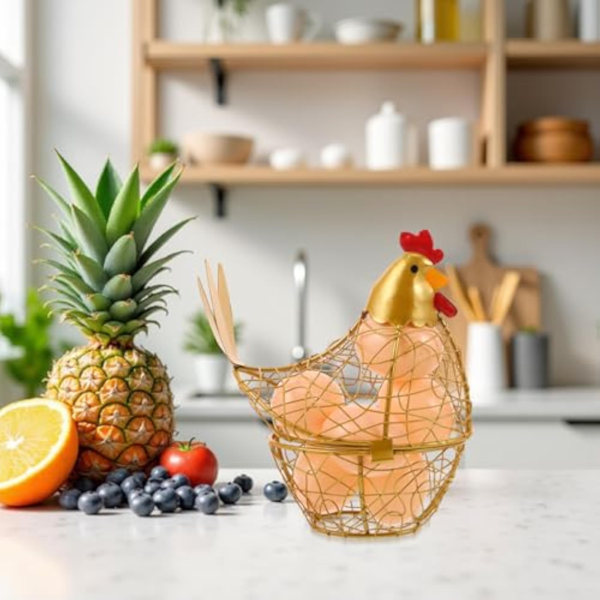 Wire Chicken Egg Holder Basket with Decorative Lid