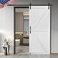 S&Z TOPHAND® 36in x 84in MDF Barn Door with 6.6FT Sliding Door Hardware Kit, 24-60in Solid Barn Door Slab Covered with Water-Proof PVC Surface