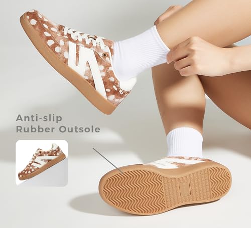 Image of LUCKY STEP Women Classic Retro Gum Sole Fashion Sneakers Casual Tennis Skate Shoe Genuine Leather Walking Footwear Anti Slip Trainers