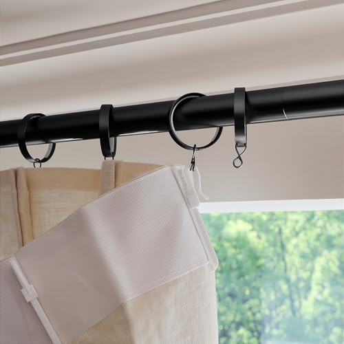Image of TWOPAGES 12 Pack Curtain Rings with Eyelets, 1.5 Inch Black Drapery Rings